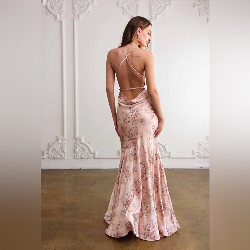 Pink Floral Low Back Slip Dress - The Isla Dress in Peach Tapestry